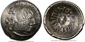 ARABIA FELIX. Himyarites. 'Amdan Bayyin (ca. 1st century AD). AR scyphate drachm (14mm, 2h). NGC AU. Raidan mint. Head of male right, monogram in the ...