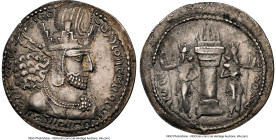 SASANIAN KINGDOM. Shahpur (Sabuhr) I the Great (AD 240-272). AR drachm (27mm, 4.08 gm, 3h). NGC XF 4/5 - 4/5. Mint III ("Hamadan"), Phase 2, ca. AD 26...