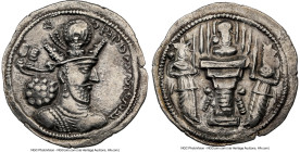 SASANIAN KINGDOM. Shahpur (Sabuhr) II (AD 309-379). AR drachm (25mm, 4.07 gm, 4h). NGC XF 4/5 - 2/5, brushed. Mint IX ("Kabul"), ca. AD 320-379. Drape...