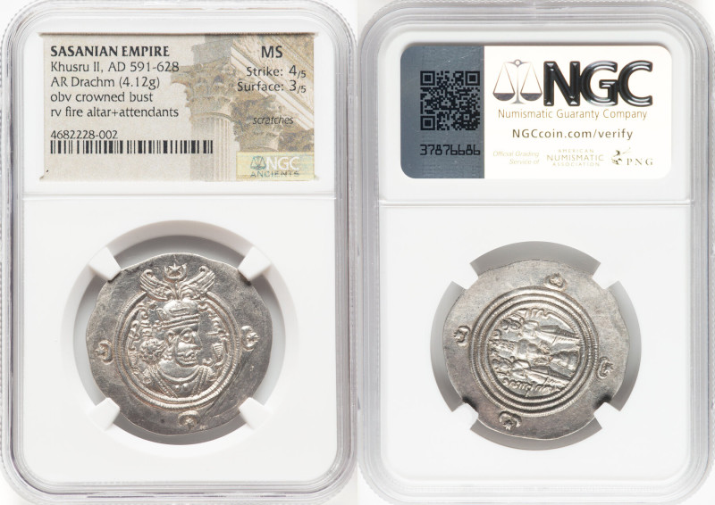 SASANIAN KINGDOM. Khusru (Hasrav) II (AD 591-628). AR drachm (31mm, 4.12 gm, 10h...