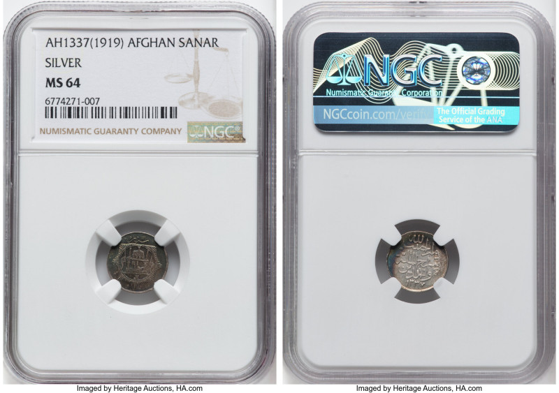 Habibullah Sanar AH 1337 (AD 1919) MS64 NGC, Afghanistan mint, KM850. Highest gr...