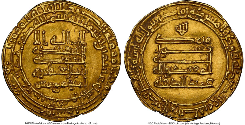 Abbasid. Al-Muqtadir gold Dinar AH320 (AD 932/933) AU58 NGC, Suq al-Ahwaz mint. ...