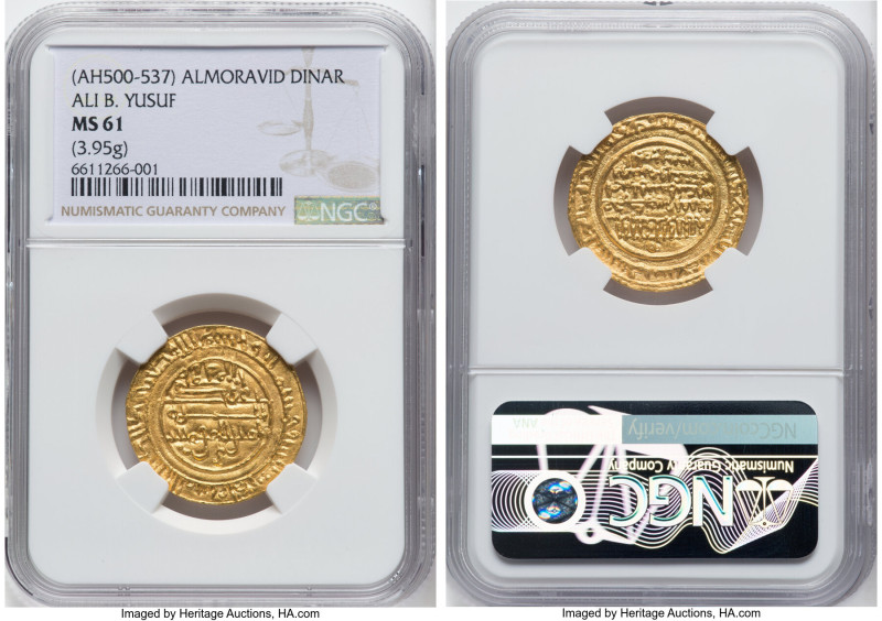 Almoravid. Ali b. Yusuf (AH 500-537 / AD 1106-1142) gold Dinar ND MS61 NGC, Cf, ...