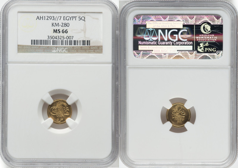 Abdul Hamid II gold 5 Qirsh AH1293 Year 7 (1882/1883) MS66 NGC, KM280. HID098012...