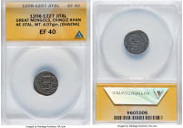 Great Mongols. Chingiz Khan (AH 602-624 / AD 1206-1227) Jital ND XF40 ANACS, Ghazna mint, A-1969. 4.07gm. Citing the 'Abbasid caliph al-Nasir on obver...
