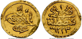Ottoman Empire. Mahmud II gold 1/4 Zeri Mahbub AH 1223 Year 1 (AD 1808/1809) MS61 NGC, Constantinople mint (in Turkey), KM605. HID09801242017 © 2024 H...
