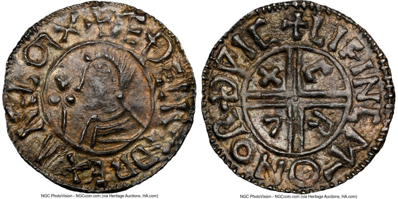 Kings of All England. Aethelred II Penny ND (978-1016) AU Details (Bent) NGC, Se...