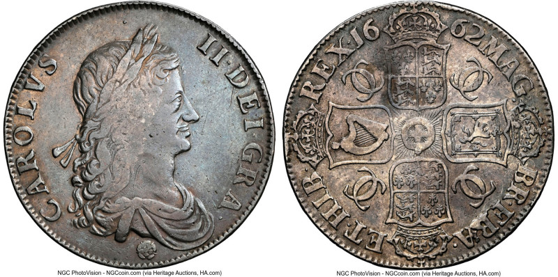 Charles II Crown 1662 VF Details (Cleaned) NGC, KM417.1, S-3350. Variety with ro...