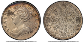 Anne Shilling 1708 XF45 PCGS, KM523.2, S-3611. A well preserved piece with the beginnings of some iridescent toning creeping in from above Queen Anne'...