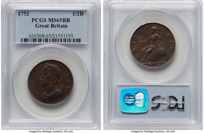 George II 1/2 Penny 1752 MS65 Red and Brown PCGS, KM579.2. HID09801242017 © 2024...