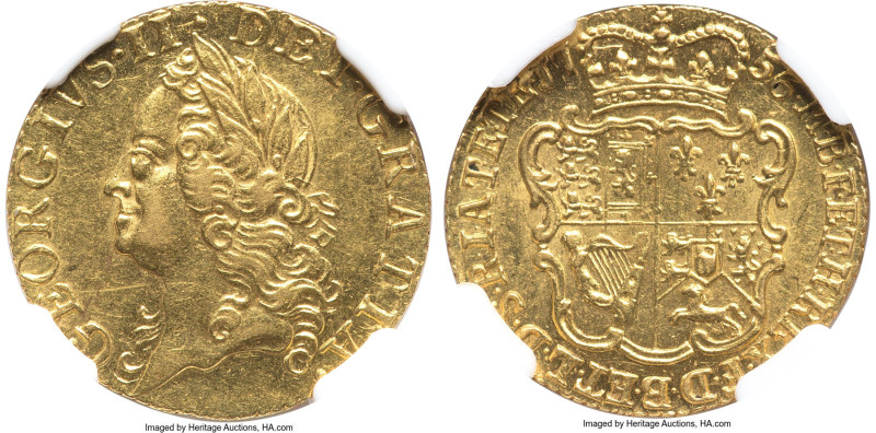 George II gold 1/2 Guinea 1756 AU58 NGC, KM587, S-3685, Fr-349. Old laureate hea...