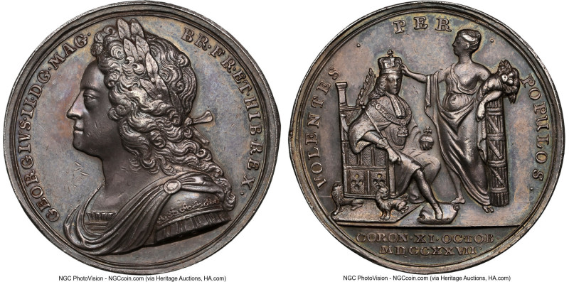 George II silver "Coronation" Medal 1727 MS61 NGC, Eimer-510, MI-479-4. 34mm. By...