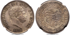 George III 1/2 Crown 1819 MS65 NGC, KM672, S-3789. A detailed Gem, residing in the penultimate grade on both the NGC and PCGS Census. Handsomely toned...