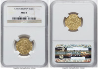 George III gold 1/2 Guinea 1786 AU53 NGC, KM605, S-3734, Fr-361. Hair on both shoulders type. Perfectly centered on an autumnal gold planchet. Ex. Her...
