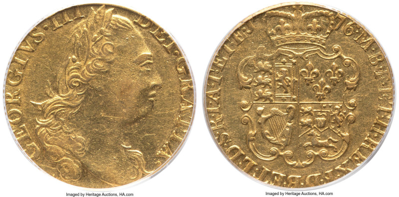 George III gold Guinea 1776 AU50 PCGS, KM604, S-3728, Fr-355. 4th bust, larger. ...