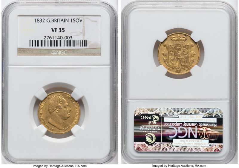 William IV gold Sovereign 1832 VF35 NGC, KM717, S-3829B, Fr-383. Nose to second ...