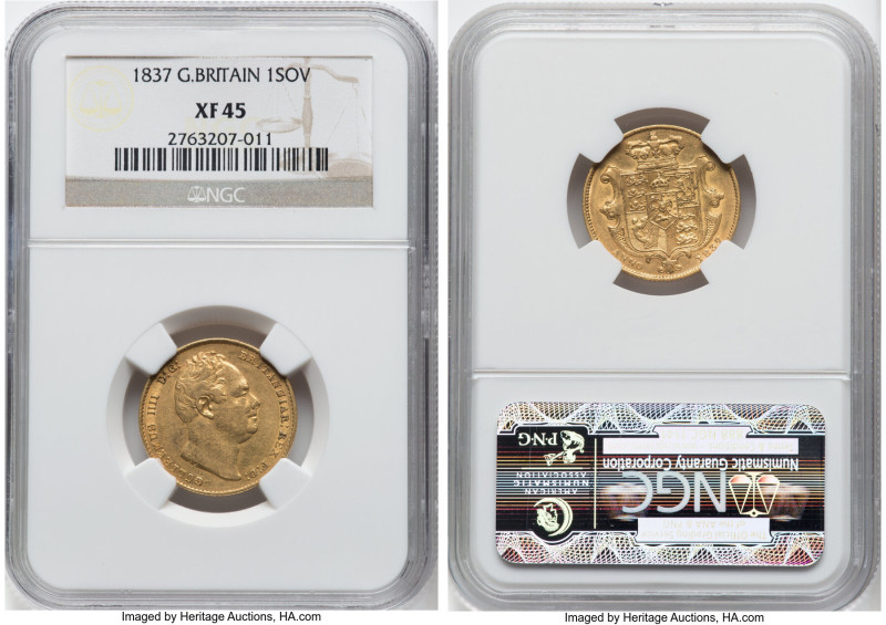 William IV gold Sovereign 1837 XF45 NGC, KM717, S-3829B, Fr-383. Precious detail...