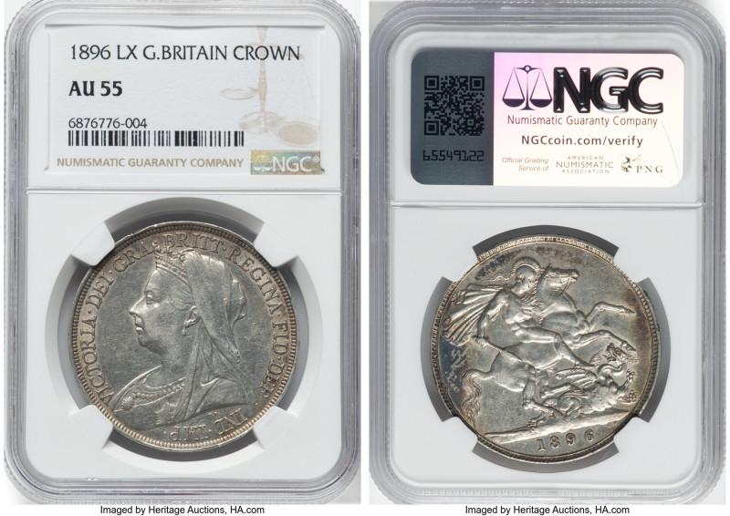 Victoria Crown 1896 AU55 NGC, KM783, S-3937. LX edge. A classic Crown featuring ...