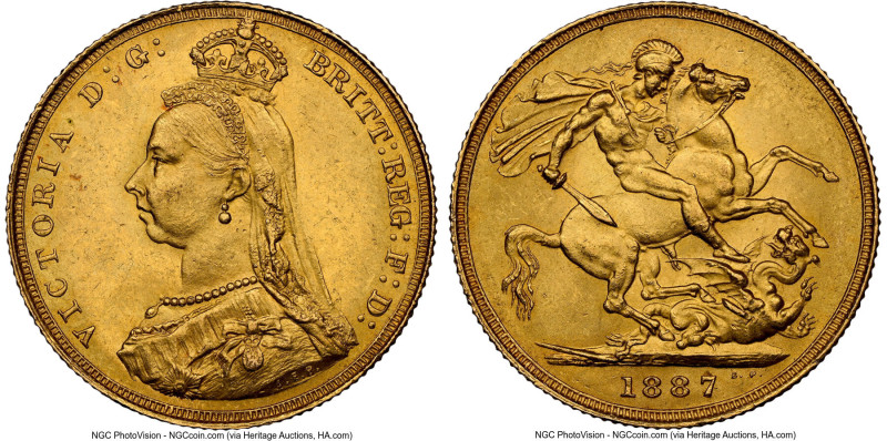 Victoria gold "Jubilee Head" Sovereign 1887 MS63 NGC, KM767, S-3866. The inaugur...