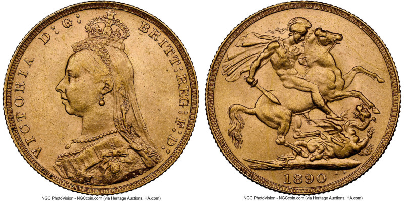 Victoria gold Sovereign 1890 MS63 NGC, KM767, S-3866. A Choice example with love...