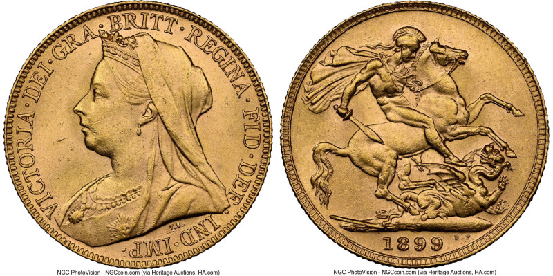 Victoria gold Sovereign 1899 MS62 NGC, KM785, S-3874. A lovely, near-Choice exam...