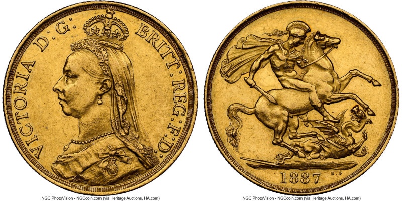 Victoria gold 2 Pounds 1887 MS61 NGC, KM768, S-3865. A solid Mint State example,...