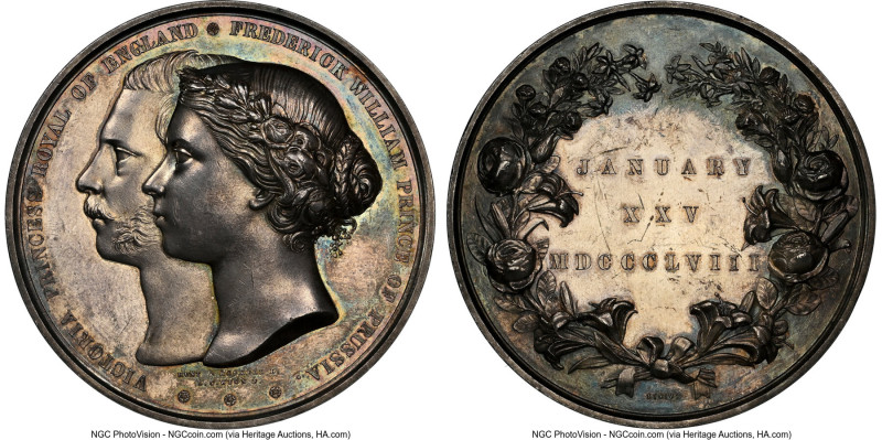 Victoria silver "Royal Marriage - Frederick & Victoria" Medal 1858 MS61 NGC, BHM...