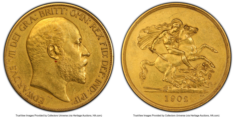 Edward VII gold Matte Proof 5 Pounds 1902 PR55 PCGS, KM807, S-3966, W&R-404. The...