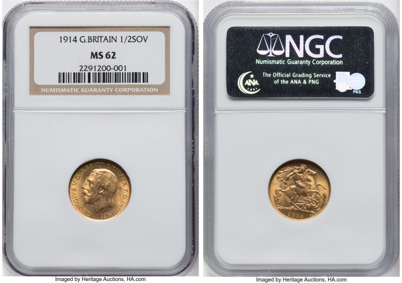 George V gold 1/2 Sovereign 1914 MS62 NGC, KM819, S-4006. HID09801242017 © 2024 ...