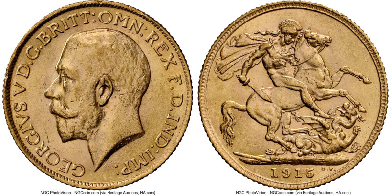 George V gold Sovereign 1915 MS62 NGC, KM820, S-3996. HID09801242017 © 2024 Heri...