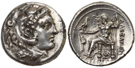 ROYAUME DE MACEDOINE, Alexandre III le Grand (336-323), AR tétradrachme, 310-290 av. J.-C., Corinthe. D/ T. d'Héraclès à d., coiffé de la dépouille de...