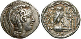 ATTIQUE, ATHENES, AR tétradrachme, 150-149 av. J.-C. D/ T. casquée d'Athéna à d. R/ A-ΘE/ AMM/ΩNΙ/OΣ/ ΘEM/IΣTO- KAΛ/ΛIAΣ Chouette sur une amphore. A d...