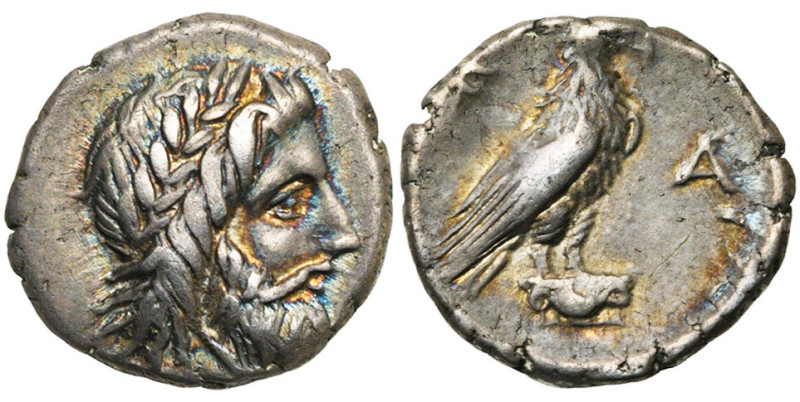 ELIDE, ELIS, AR hémidrachme, 352-348 av. J.-C. D/ T. l. de Zeus à d. R/ F-A Aigl...