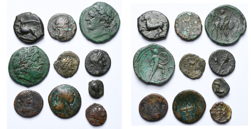 SICILE, lot de 10 bronzes: Kainon, Griffon/Cheval; Kentoripai, T. fém. à d./Trép...