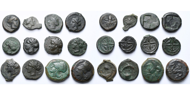 SICILE, SYRACUSE, lot de 12 bronzes: trias, T. d'Aréthuse/Poulpe (2, 1 ébréché),...