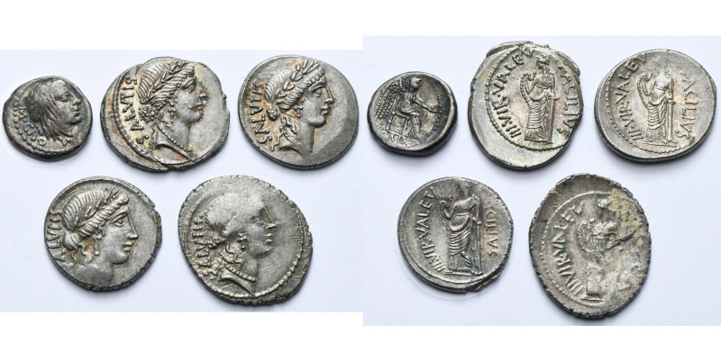 lot de 5 p.: M. Porcius Cato, quinaire, 89 av. J.-C., Cr. 343/2b (B à TB); Mn. A...