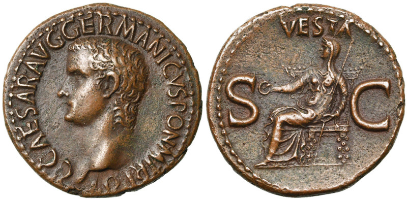 CALIGULA (37-41), AE as, 37-38, Rome. D/ C CAESAR AVG GERMANICVS PON M TR POT T....