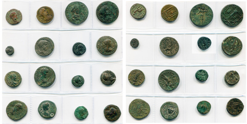 lot de 16 bronzes: Pisidie, Baris, Trébonien Galle, R/ Zeus; Cremna, R/ Temple d...