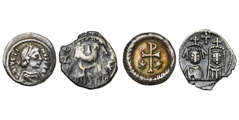 lot de 2 p.: Justin II, quart de silique, 567-578, Ravenne; Heraclius, tiers de ...