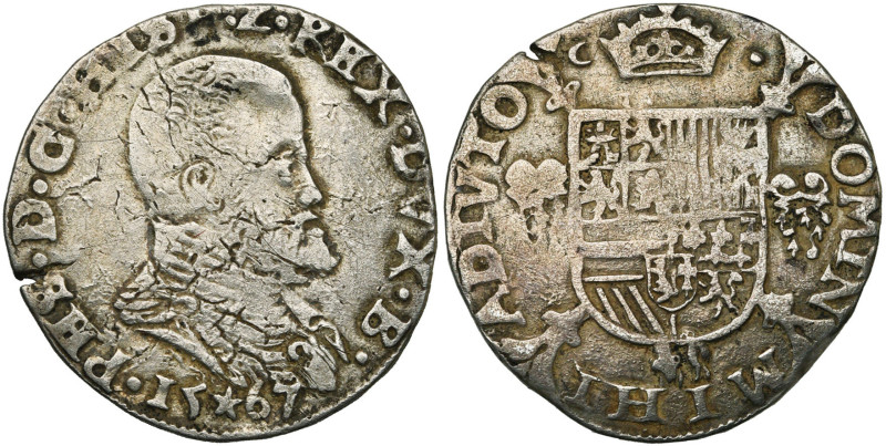 BRABANT, Duché, Philippe II (1555-1598), AR cinquième d'écu Philippe, 1567, Maas...