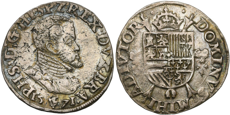 BRABANT, Duché, Philippe II (1555-1598), AR cinquième d'écu Philippe, 1571, Anve...