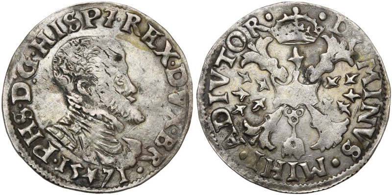 BRABANT, Duché, Philippe II (1555-1598), AR dixième d'écu Philippe, 1571, Maastr...