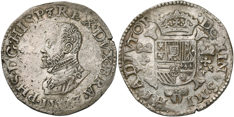 BRABANT, Duché, Philippe II (1555-1598), AR demi-écu Philippe, 1592, Anvers. D/ ...