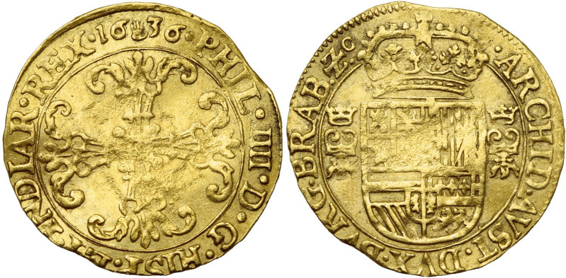 BRABANT, Duché, Philippe IV (1621-1665), AV couronne d'or, 1636, Anvers. D/ Croi...