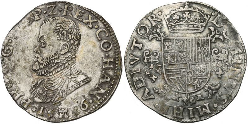 HAINAUT, Comté, Philippe II (1555-1598), AR demi-écu Philippe, 1586, Mons. D/ B....