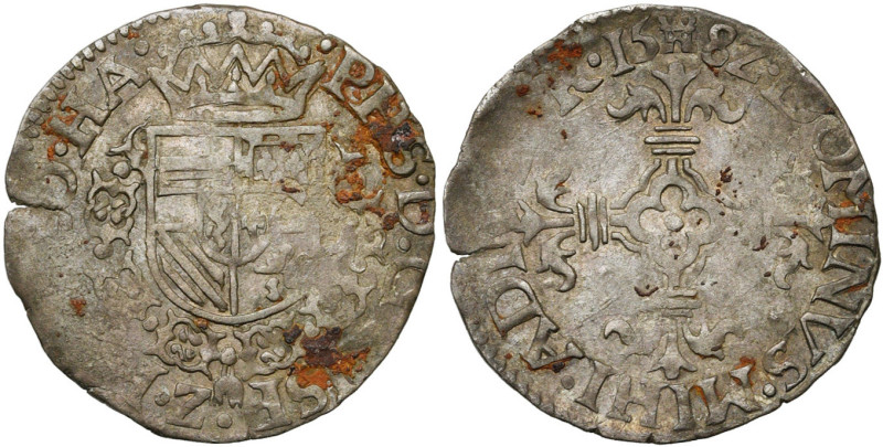 HAINAUT, Comté, Philippe II (1555-1598), billon quarantième d'écu Philippe, 1582...