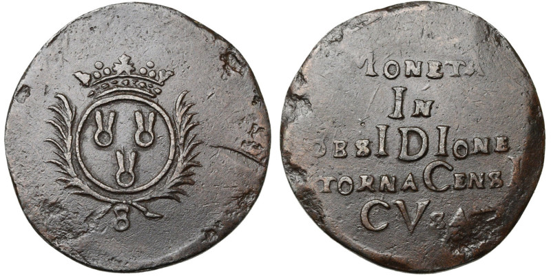 TOURNAI, Siège de 1709, Cu 8 sols, émission du 20 juillet 1709. D/ TORNACO- OBSE...