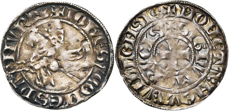 NAMUR, Comté, Jean Ier (1297-1331), AR demi-gros au chevalier (baudekin à la lan...