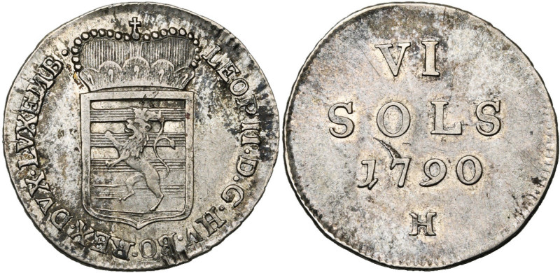 LUXEMBOURG, Duché, Léopold II (1790-1792), AR 6 sols, 1790 H, Günzburg. D/ Ecu l...