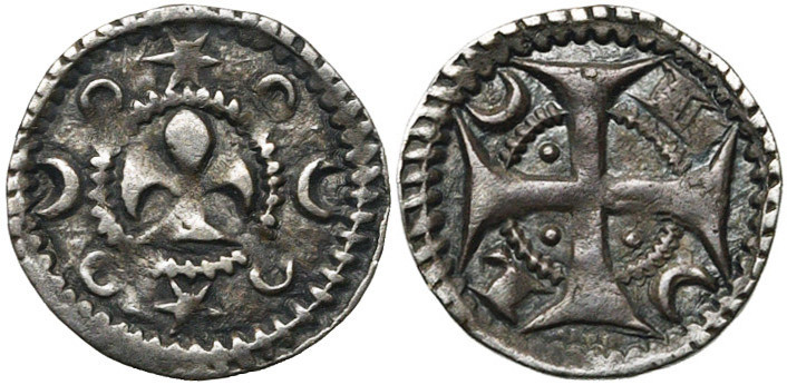 VLAANDEREN, Graafschap, AR kleine denarius, 1220-1253, Rijsel (Lille). Vz/ Lelie...